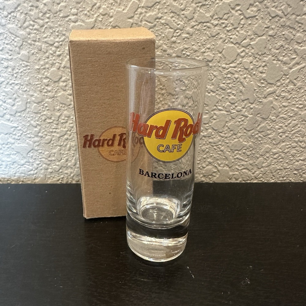 Hard Rock Cafe 4" tall‎ Shot Glass Barcelona, Spain souvenir music souvenir